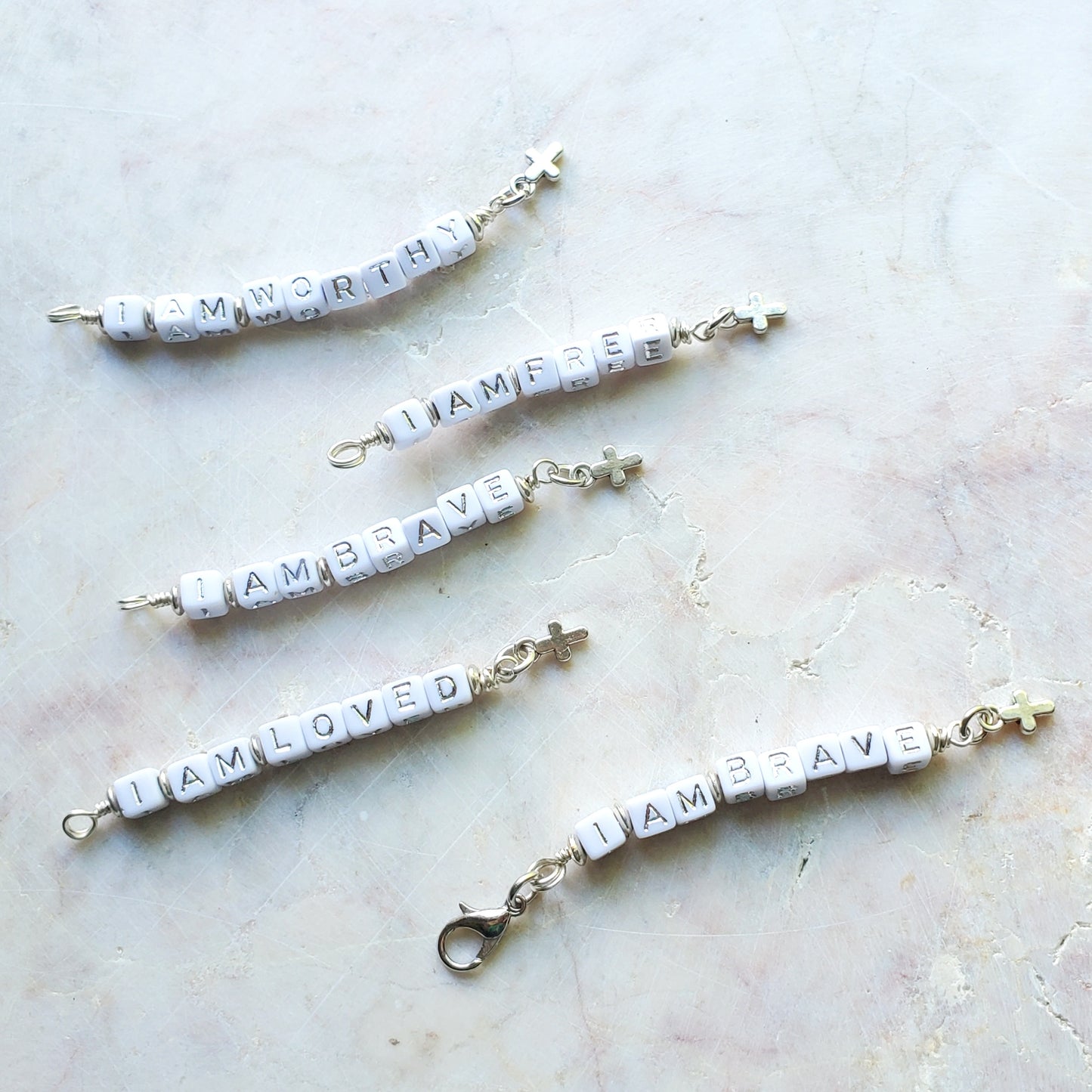 Soft White and Silver Beaded Bible Bookmark