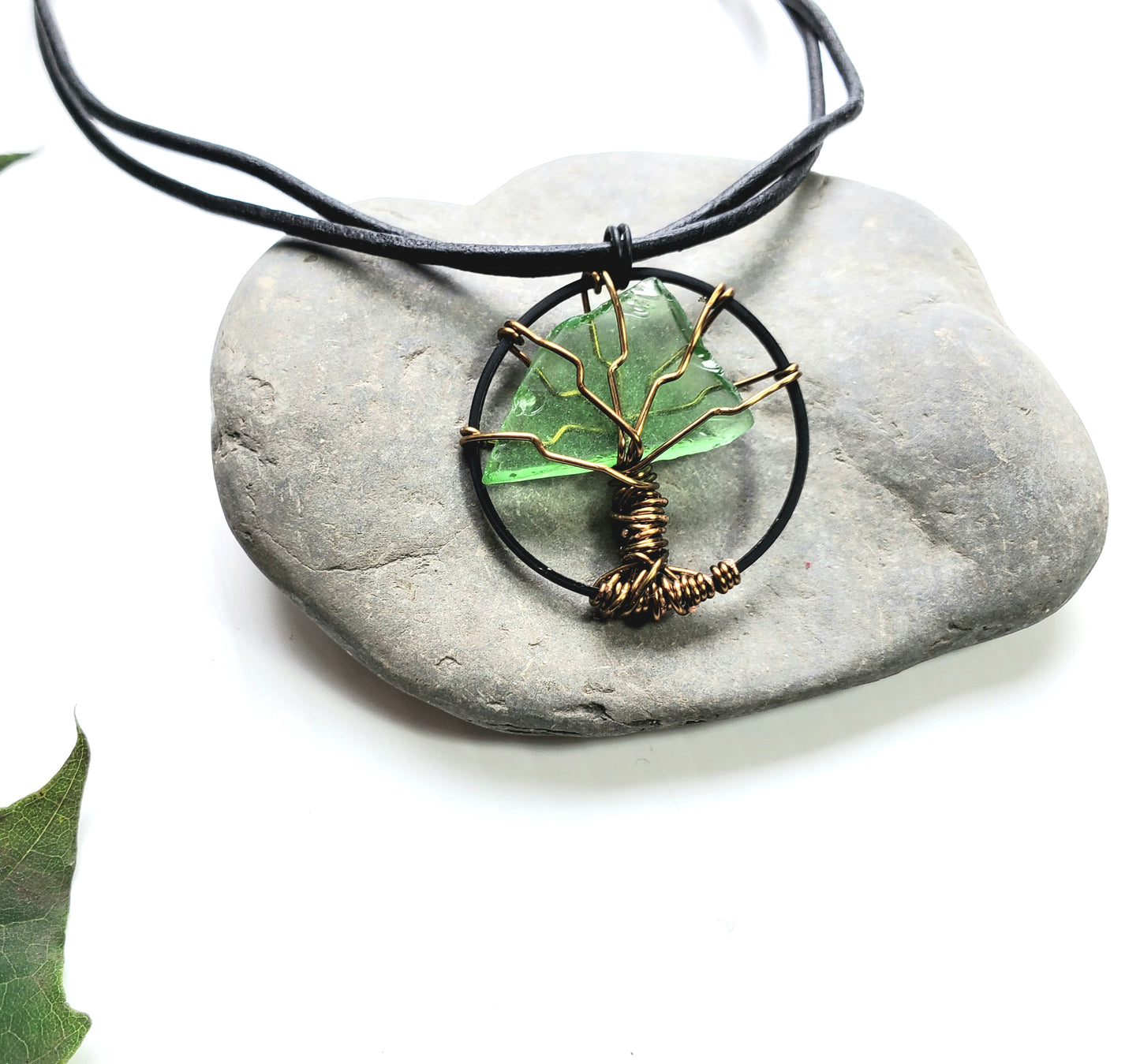 Tree of Life Beach Glass Pendant Necklace