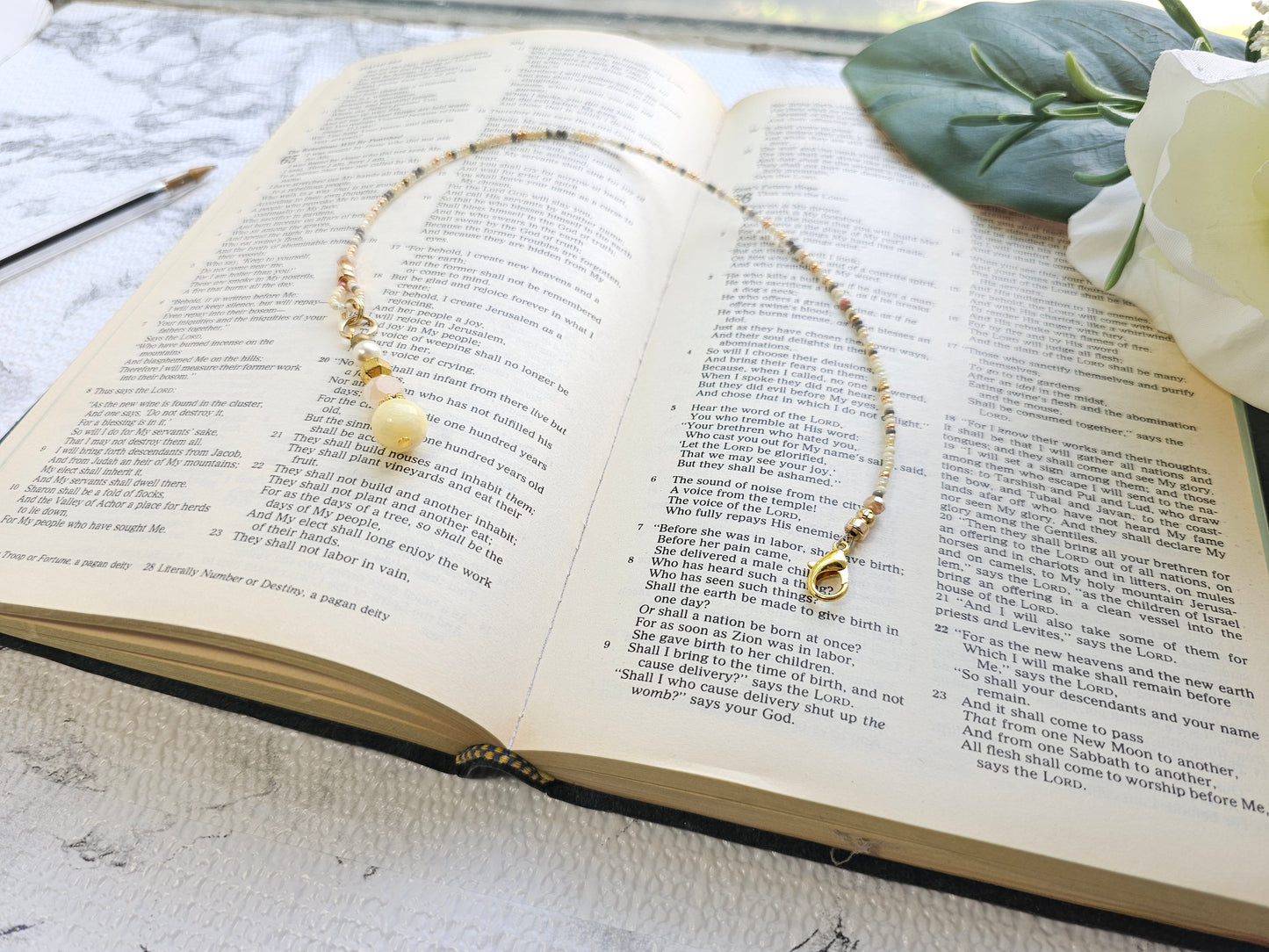 Neutral Mix and Gold Beaded Bible Bookmark