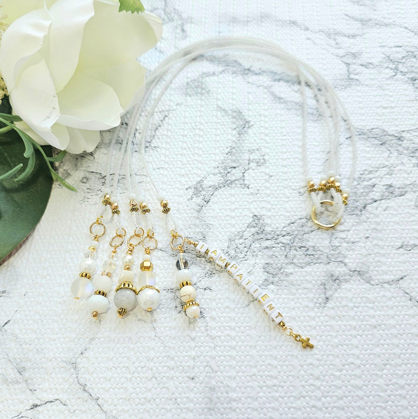 Soft White and Gold Beaded Bible Bookmark