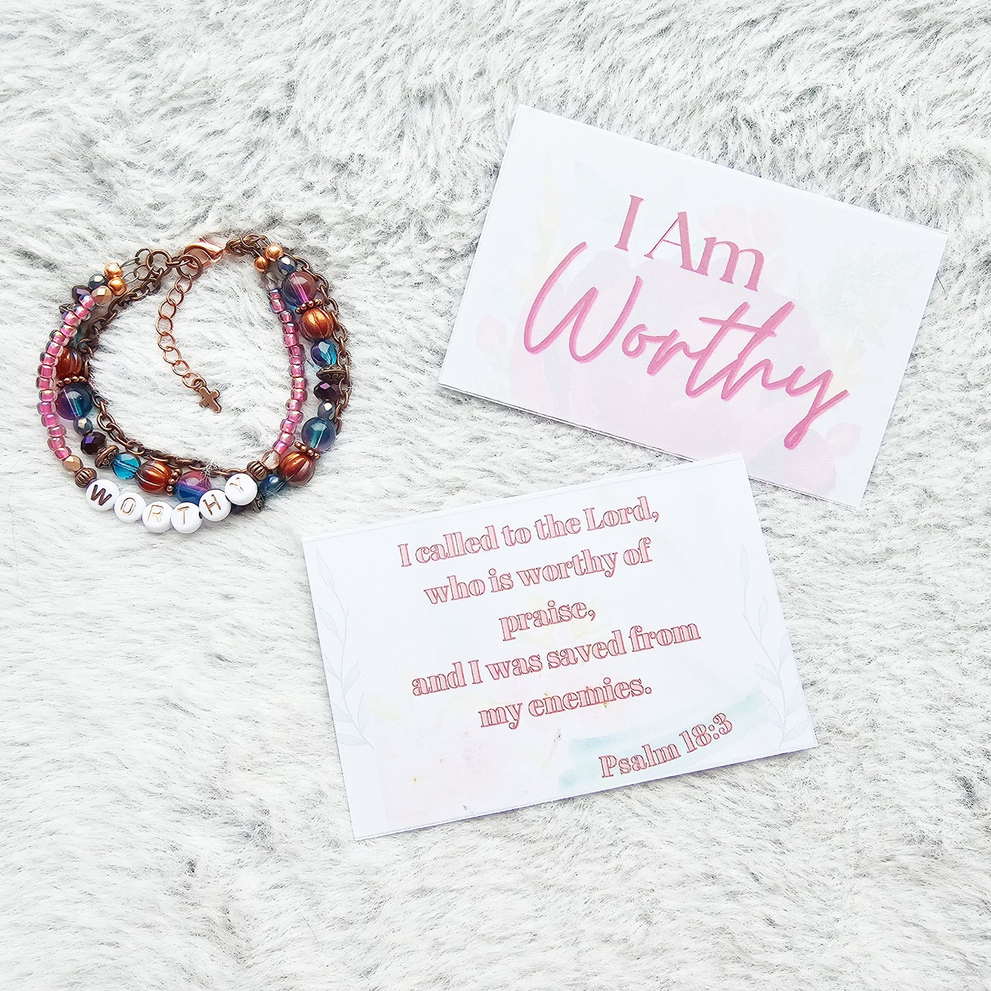 I Am Worthy 3-Strand Bracelet - stackable arm jewelry for women