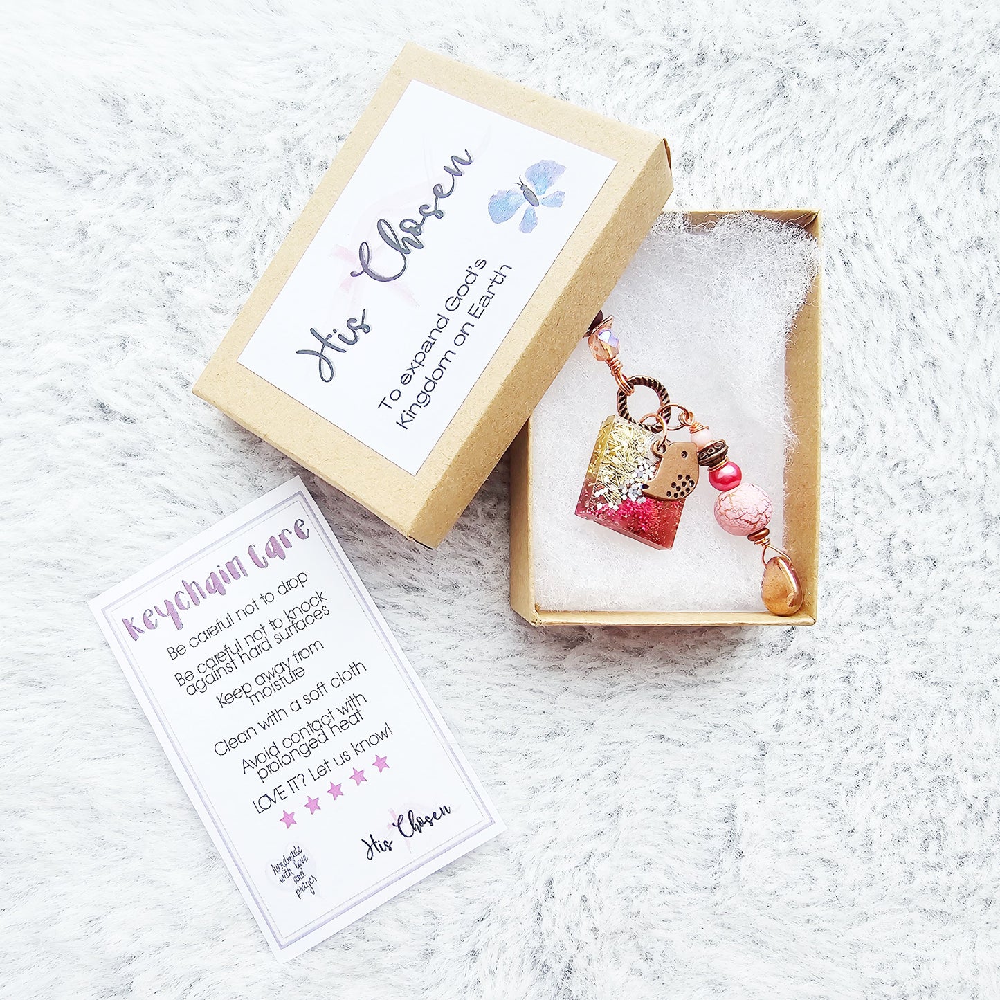 Copper Bird and Pink Resin Clip-On Charm for womens purse or bookmark