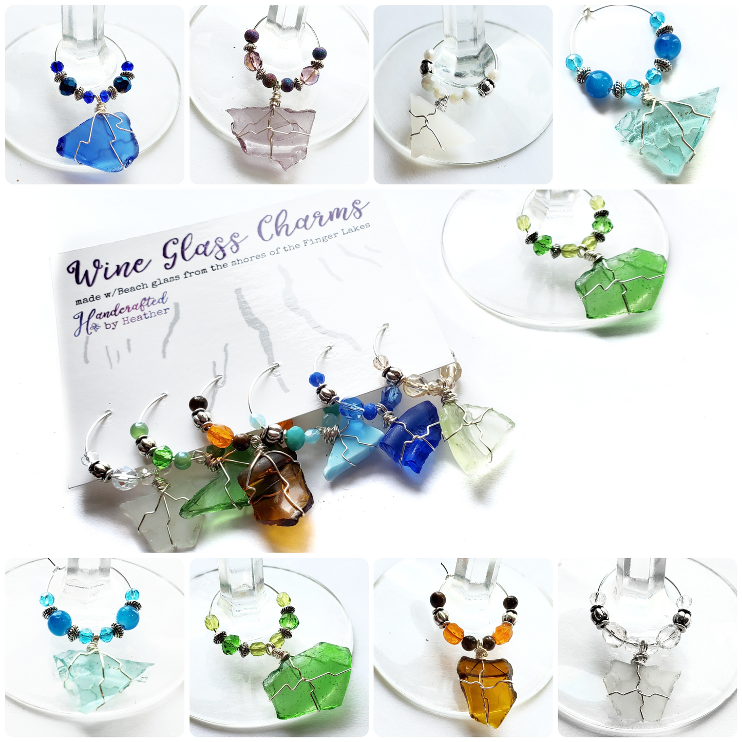 Beach Glass Wine Charms