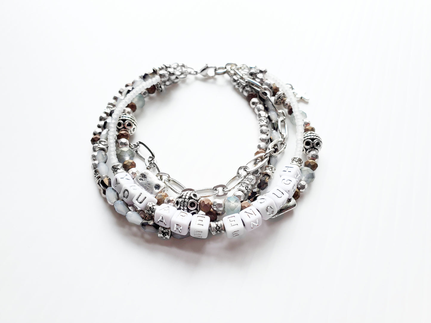 Silver and Gray 5-Strand Word Bracelet for women