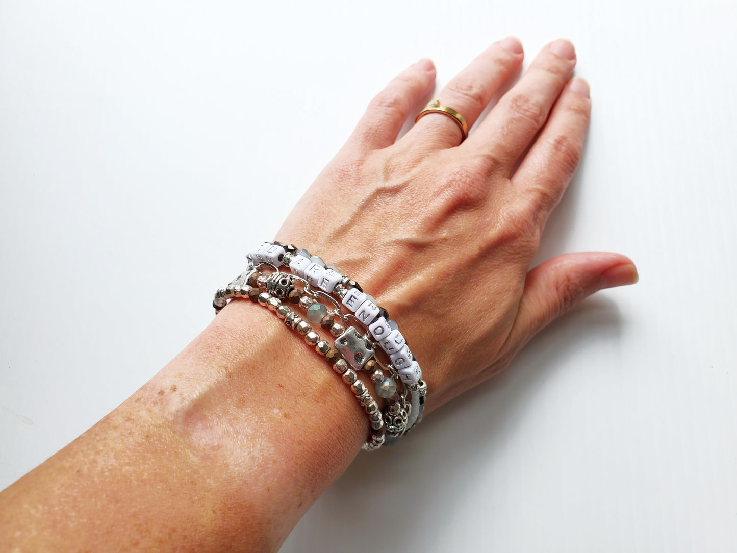 Silver and Gray 5-Strand Word Bracelet for women