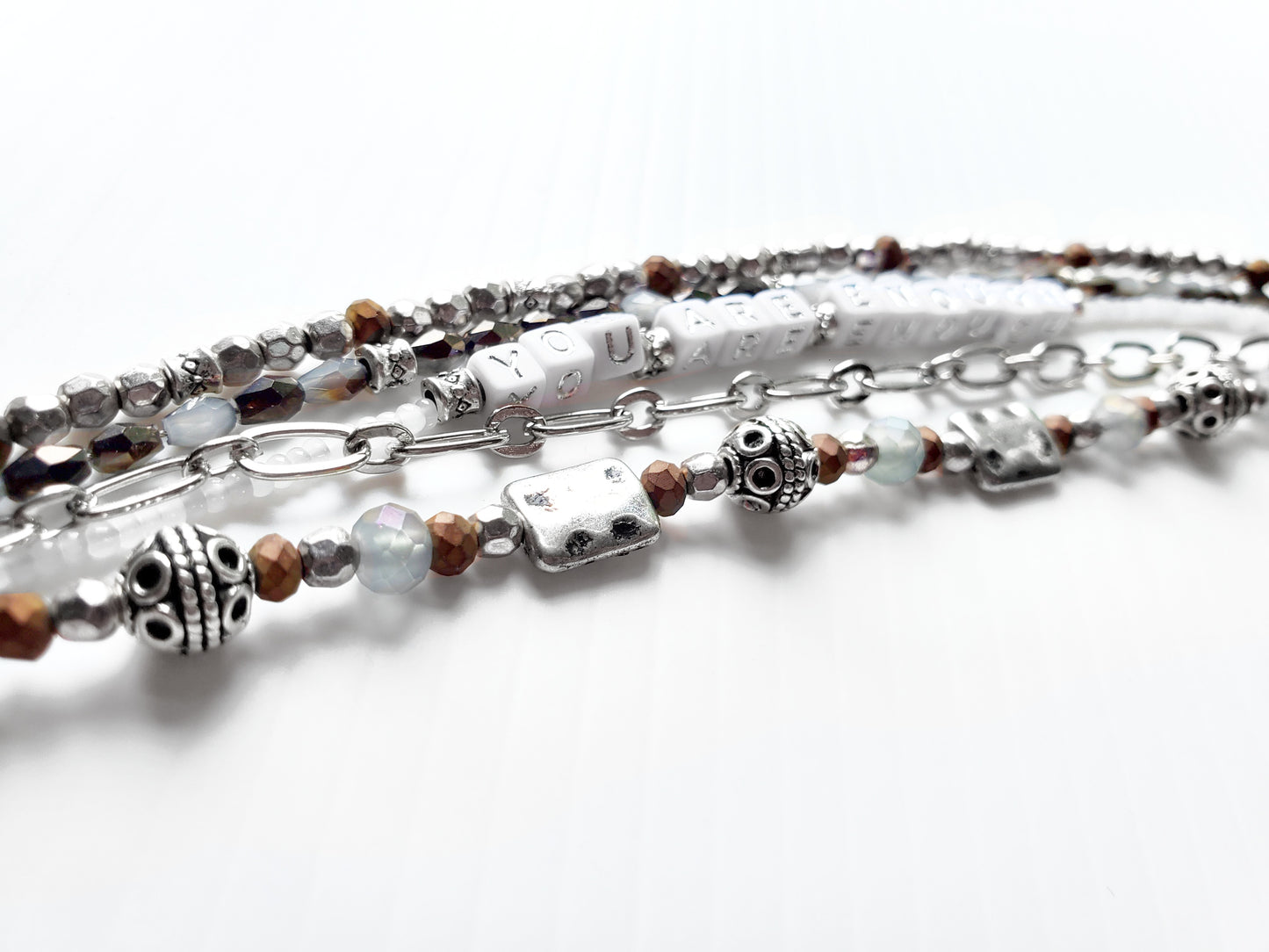 Silver and Gray 5-Strand Word Bracelet for women