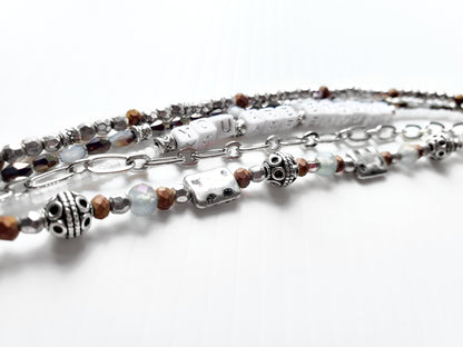 Silver and Gray 5-Strand Word Bracelet for women