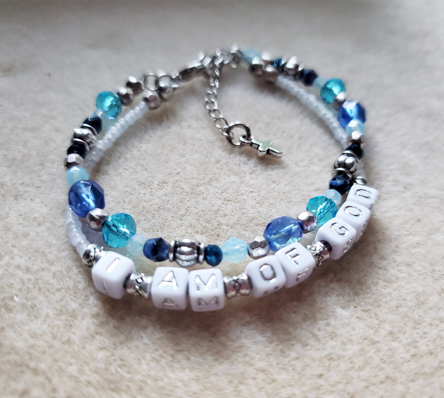 Blue and Silver 2-Strand Word Bracelet for women