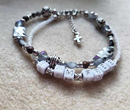 Silver and Gray 2-Strand Word Bracelet for women