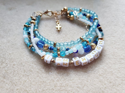 Aqua and Gold 5-Strand Feminine Identity in Christ Bracelet for Women