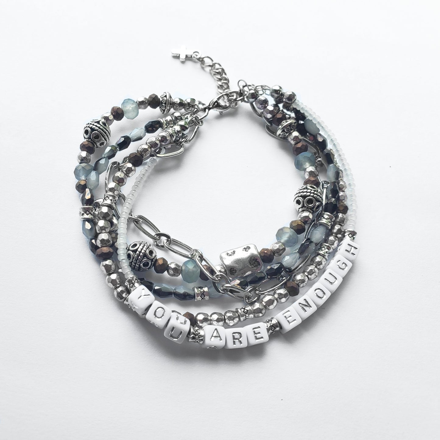 Silver and Gray 5-Strand Word Bracelet for women