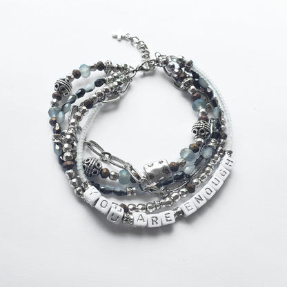 Silver and Gray 5-Strand Word Bracelet for women