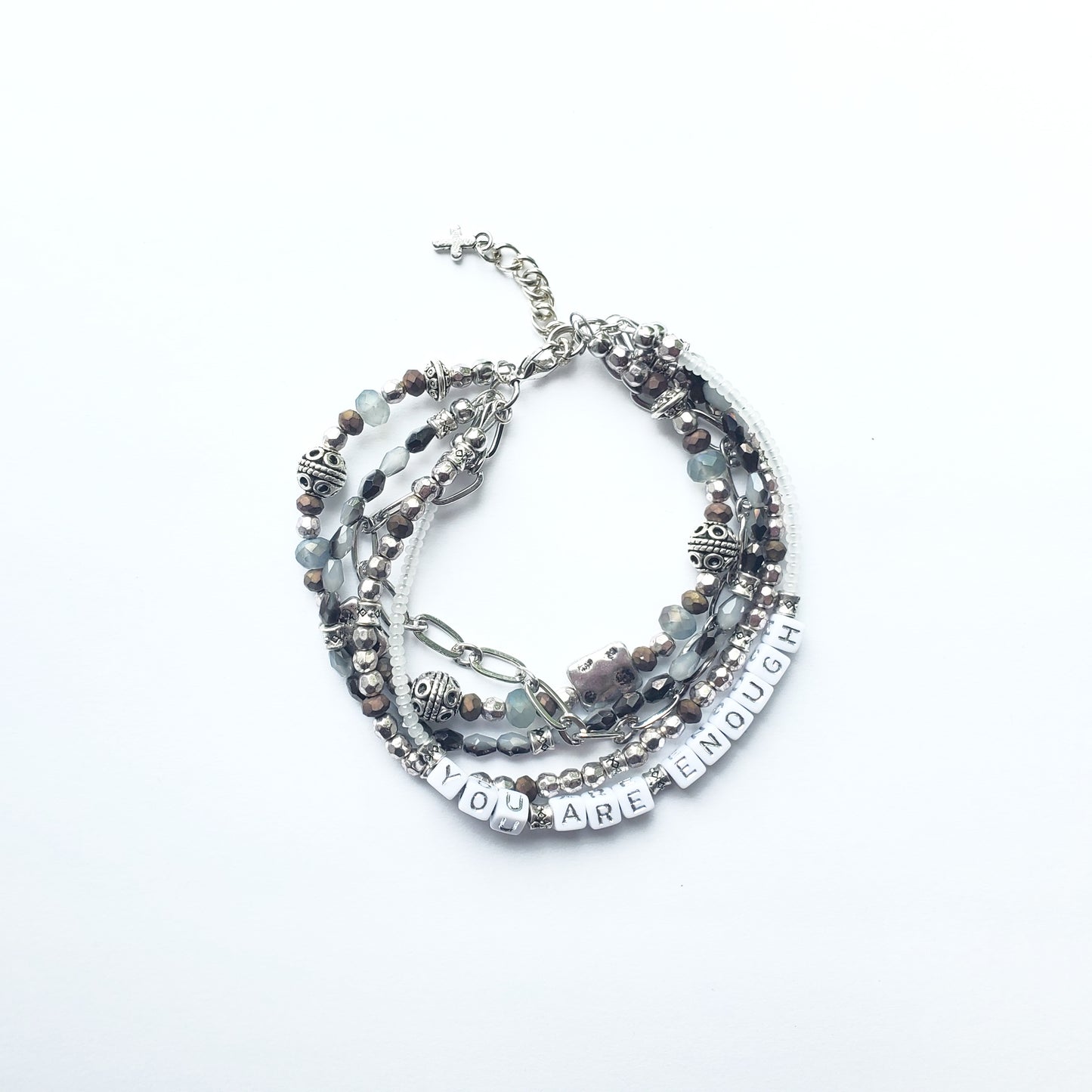 Silver and Gray 5-Strand Word Bracelet for women