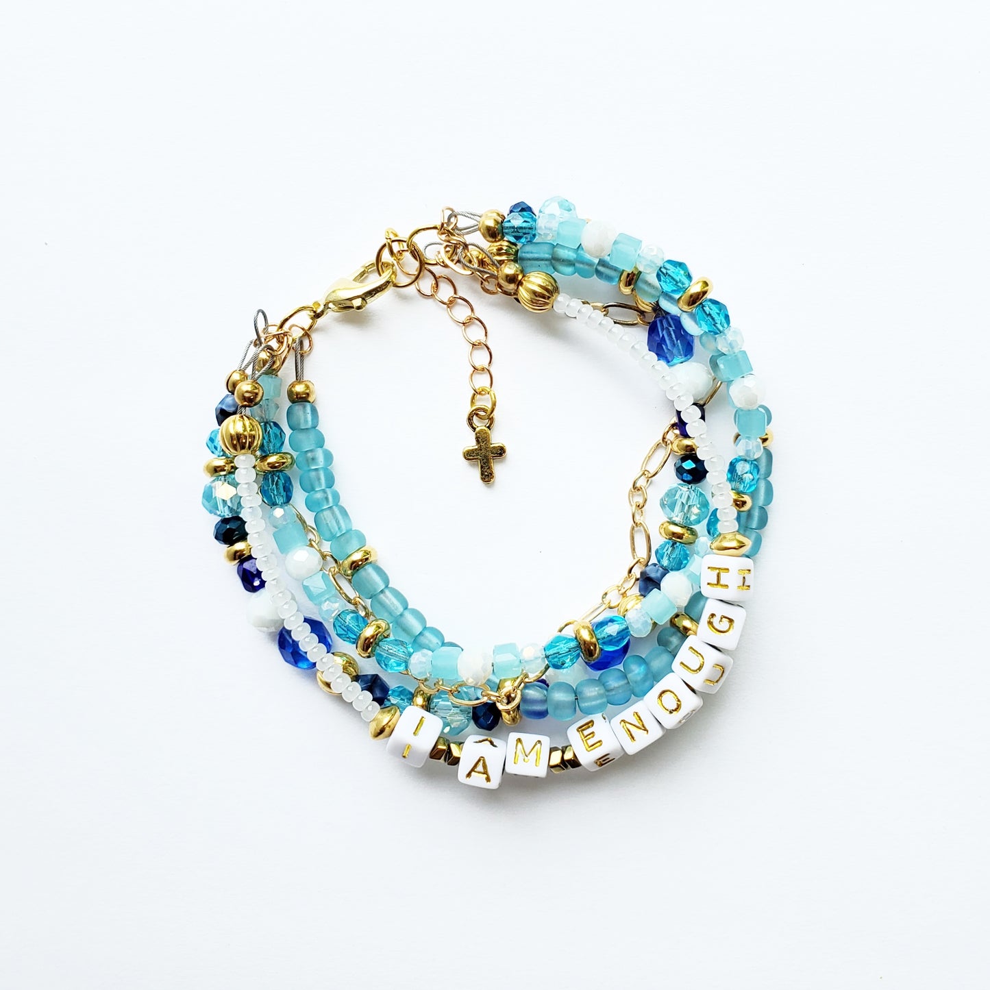 Aqua and Gold 5-Strand Feminine Identity in Christ Bracelet for Women