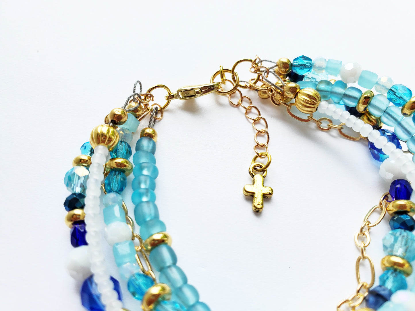 Aqua and Gold 5-Strand Feminine Identity in Christ Bracelet for Women