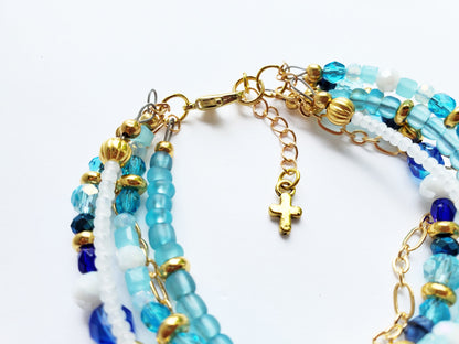 Aqua and Gold 5-Strand Feminine Identity in Christ Bracelet for Women