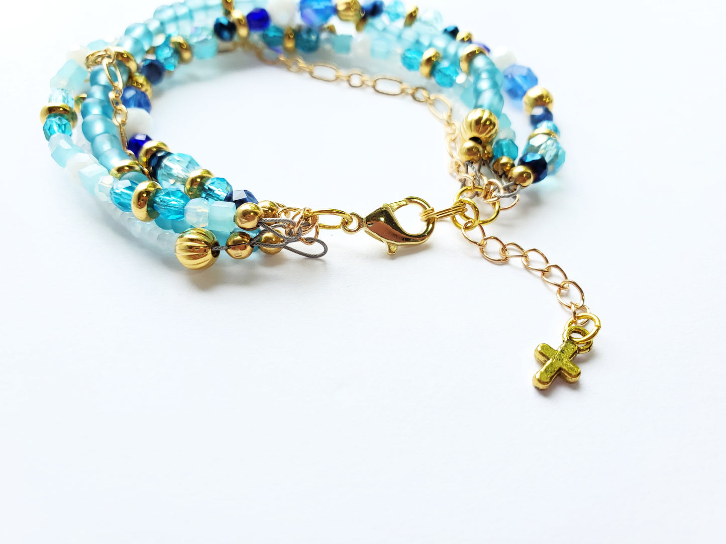 Aqua and Gold 5-Strand Feminine Identity in Christ Bracelet for Women