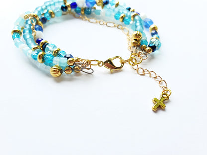 Aqua and Gold 5-Strand Feminine Identity in Christ Bracelet for Women