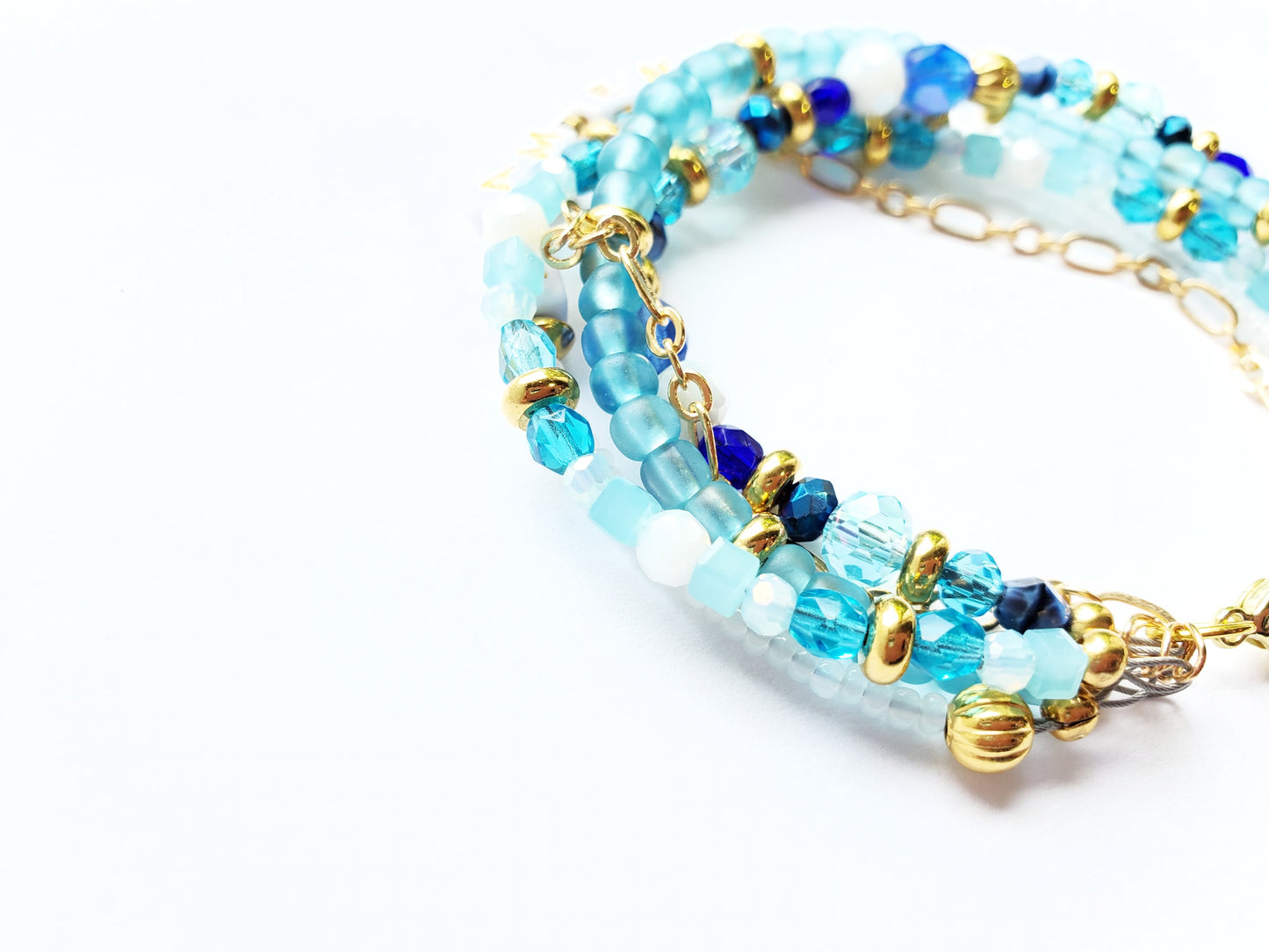 Aqua and Gold 5-Strand Feminine Identity in Christ Bracelet for Women