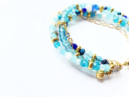 Aqua and Gold 5-Strand Feminine Identity in Christ Bracelet for Women