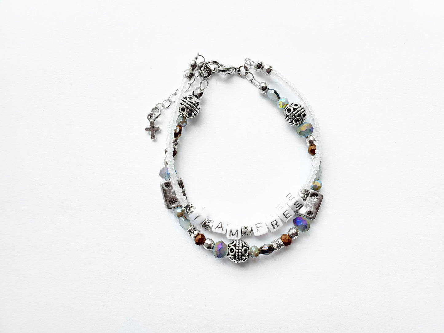 Silver and Gray 2-Strand Word Bracelet for women