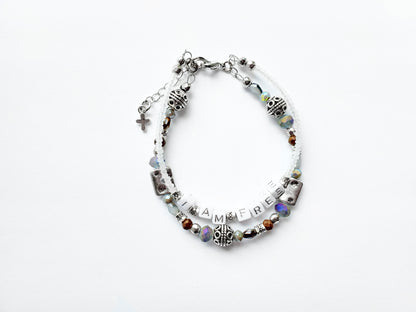 Silver and Gray 2-Strand Word Bracelet for women