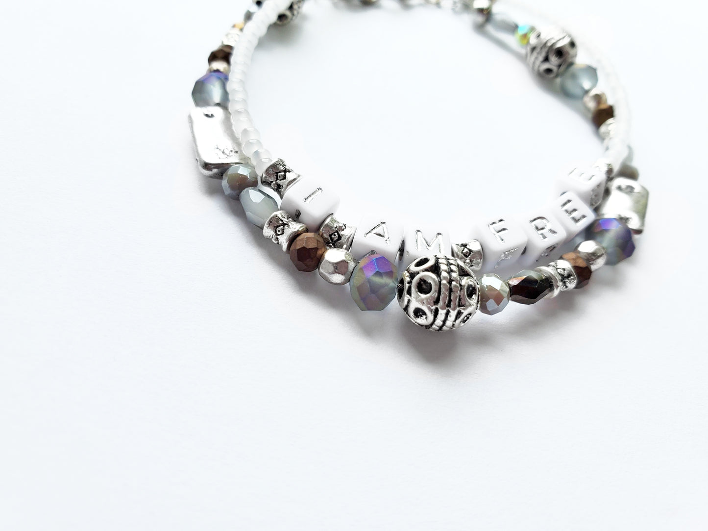 Silver and Gray 2-Strand Word Bracelet for women