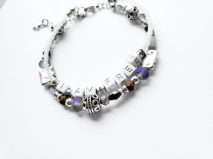 Silver and Gray 2-Strand Word Bracelet for women
