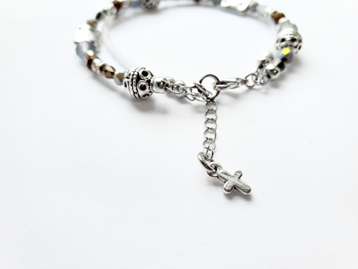 Silver and Gray 2-Strand Word Bracelet for women