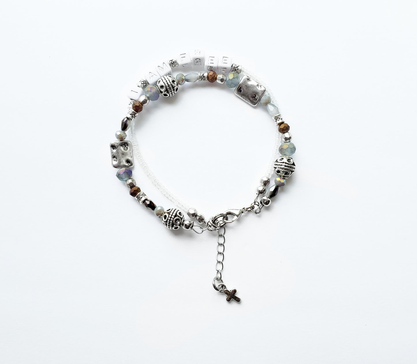 Silver and Gray 2-Strand Word Bracelet for women