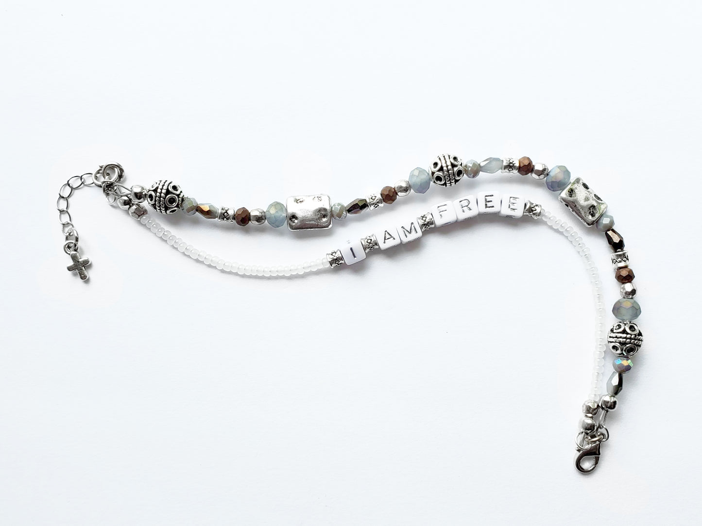 Silver and Gray 2-Strand Word Bracelet for women