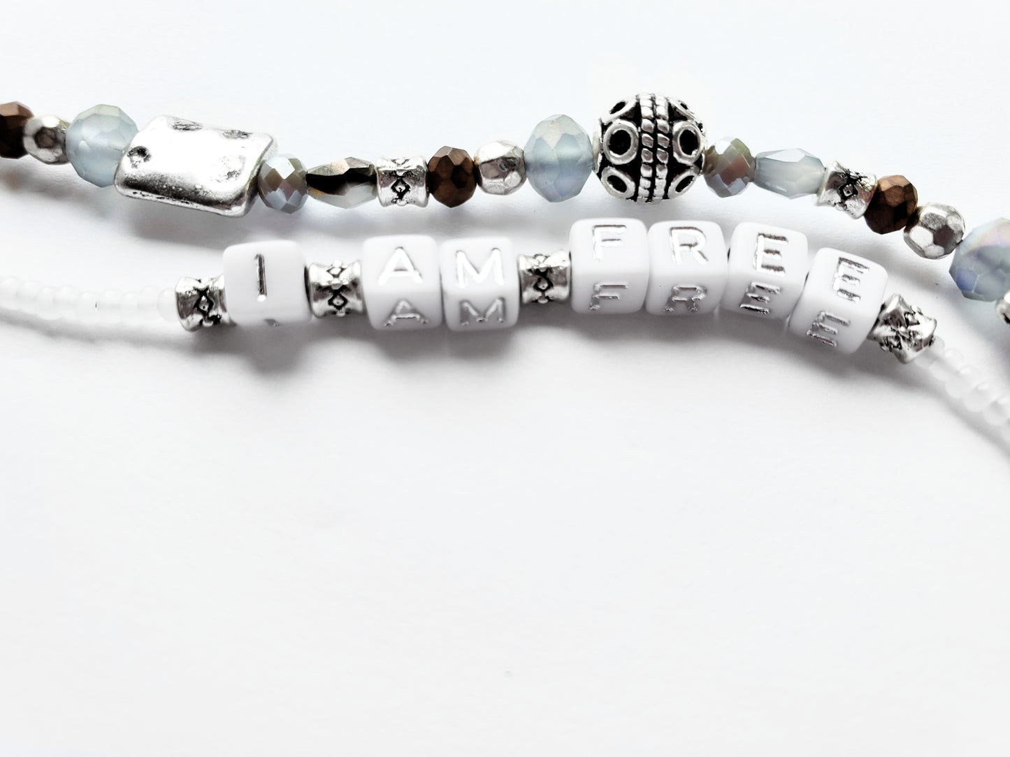 Silver and Gray 2-Strand Word Bracelet for women