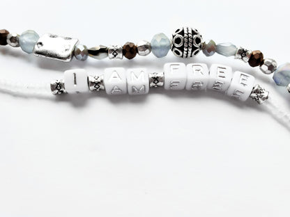 Silver and Gray 2-Strand Word Bracelet for women