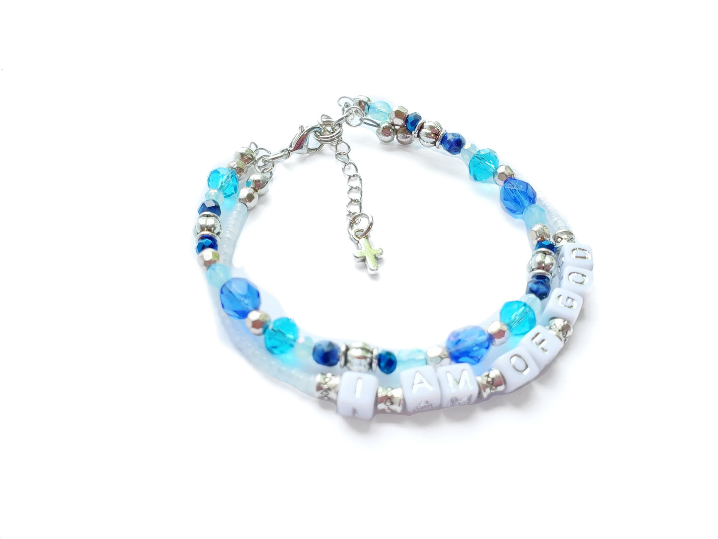 Blue and Silver 2-Strand Word Bracelet for women