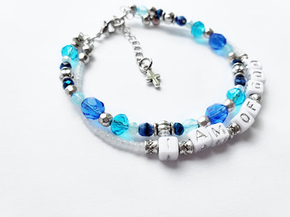 Blue and Silver 2-Strand Word Bracelet for women
