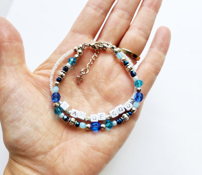 Blue and Silver 2-Strand Word Bracelet for women