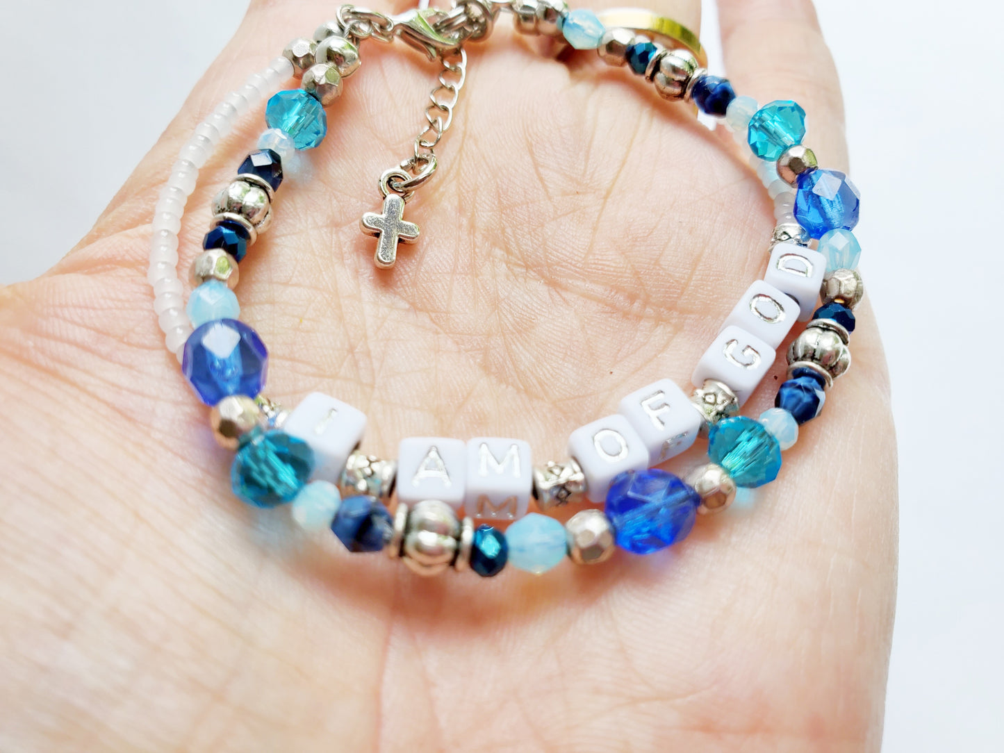 Blue and Silver 2-Strand Word Bracelet for women