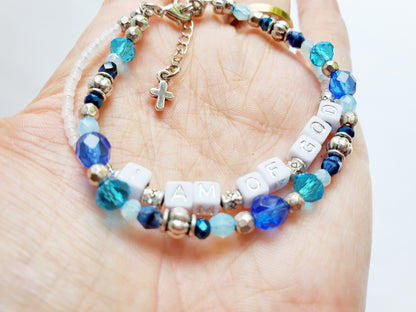 Blue and Silver 2-Strand Word Bracelet for women