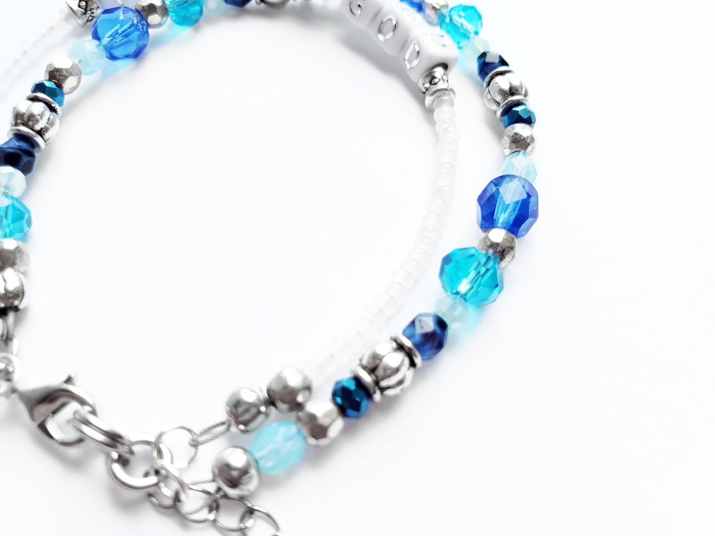 Blue and Silver 2-Strand Word Bracelet for women