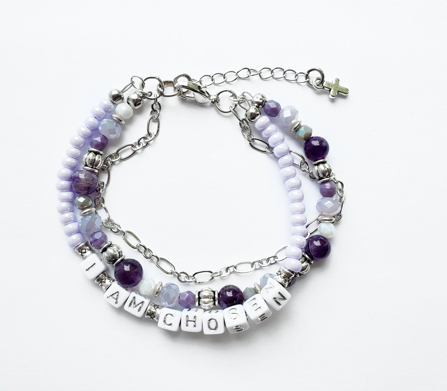 Purple and Silver 3-Strand Who I Am Bracelet for women