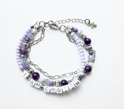 Purple and Silver 3-Strand Who I Am Bracelet for women
