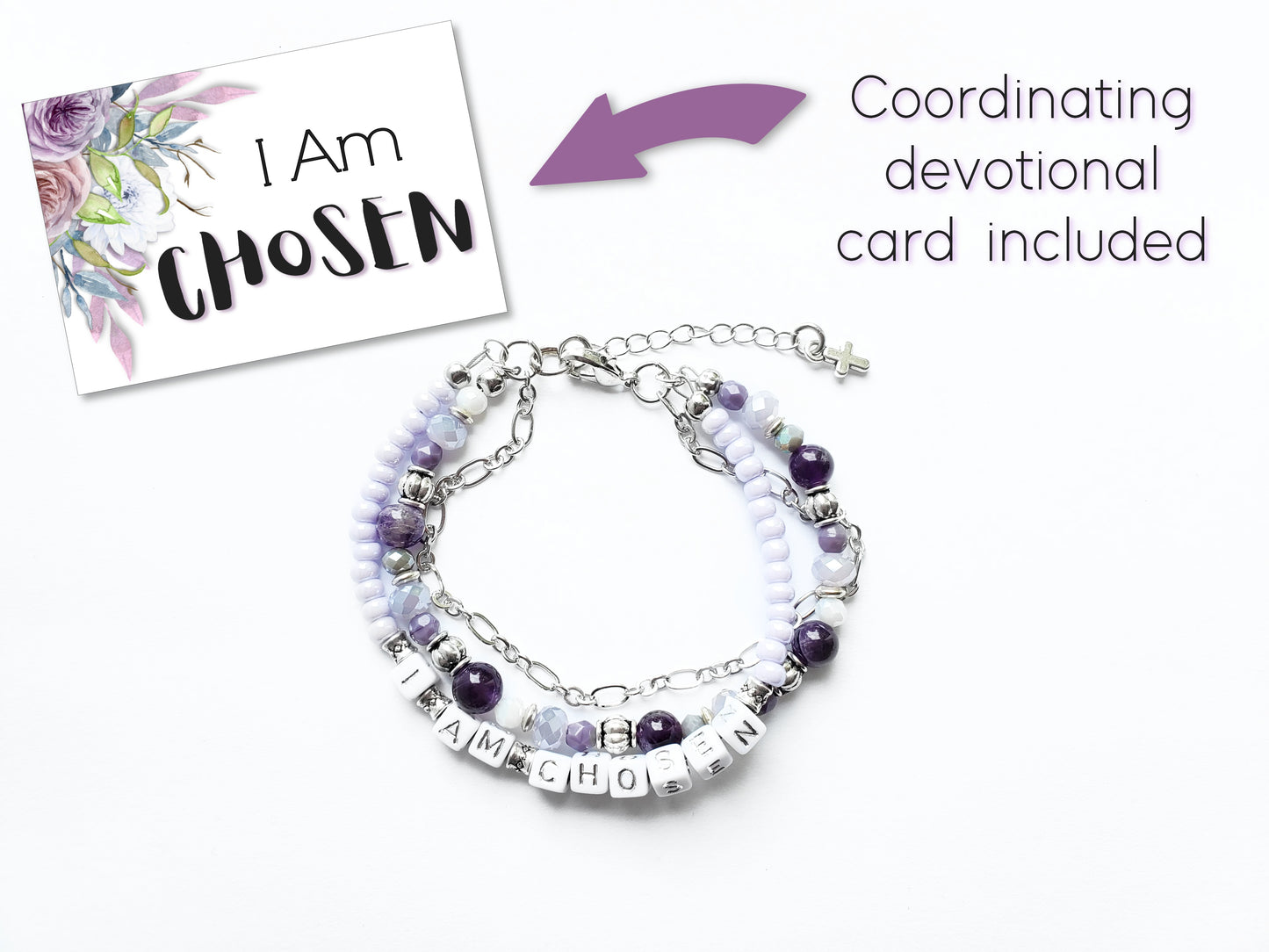 Purple and Silver 3-Strand Who I Am Bracelet for women