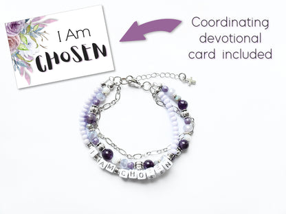 Purple and Silver 3-Strand Who I Am Bracelet for women