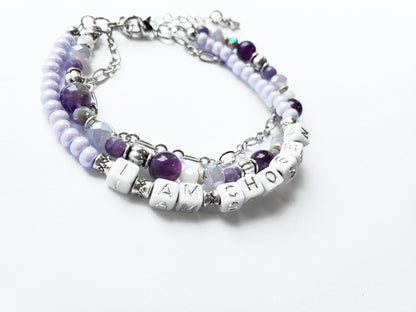 Purple and Silver 3-Strand Who I Am Bracelet for women
