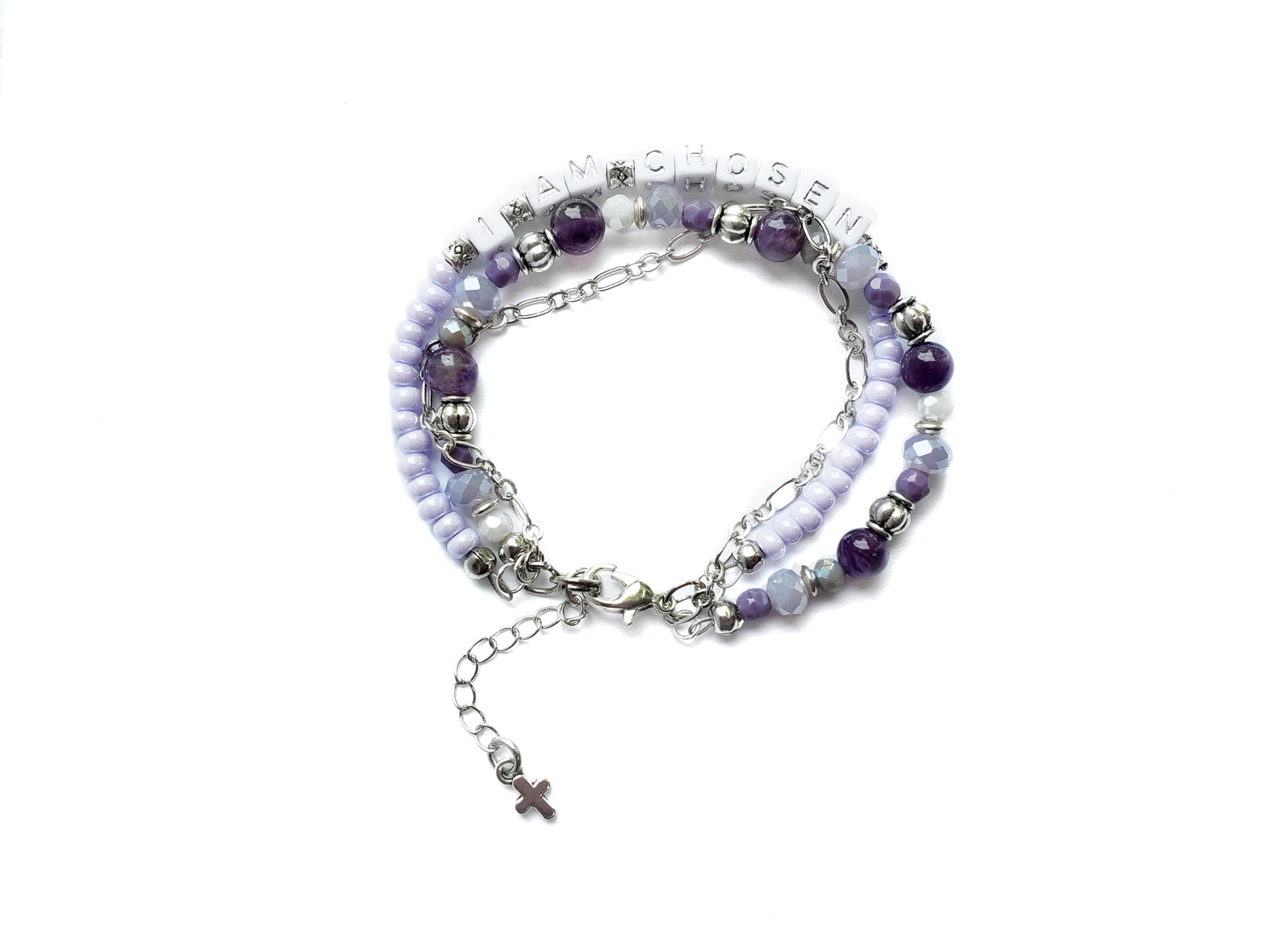 Purple and Silver 3-Strand Who I Am Bracelet for women