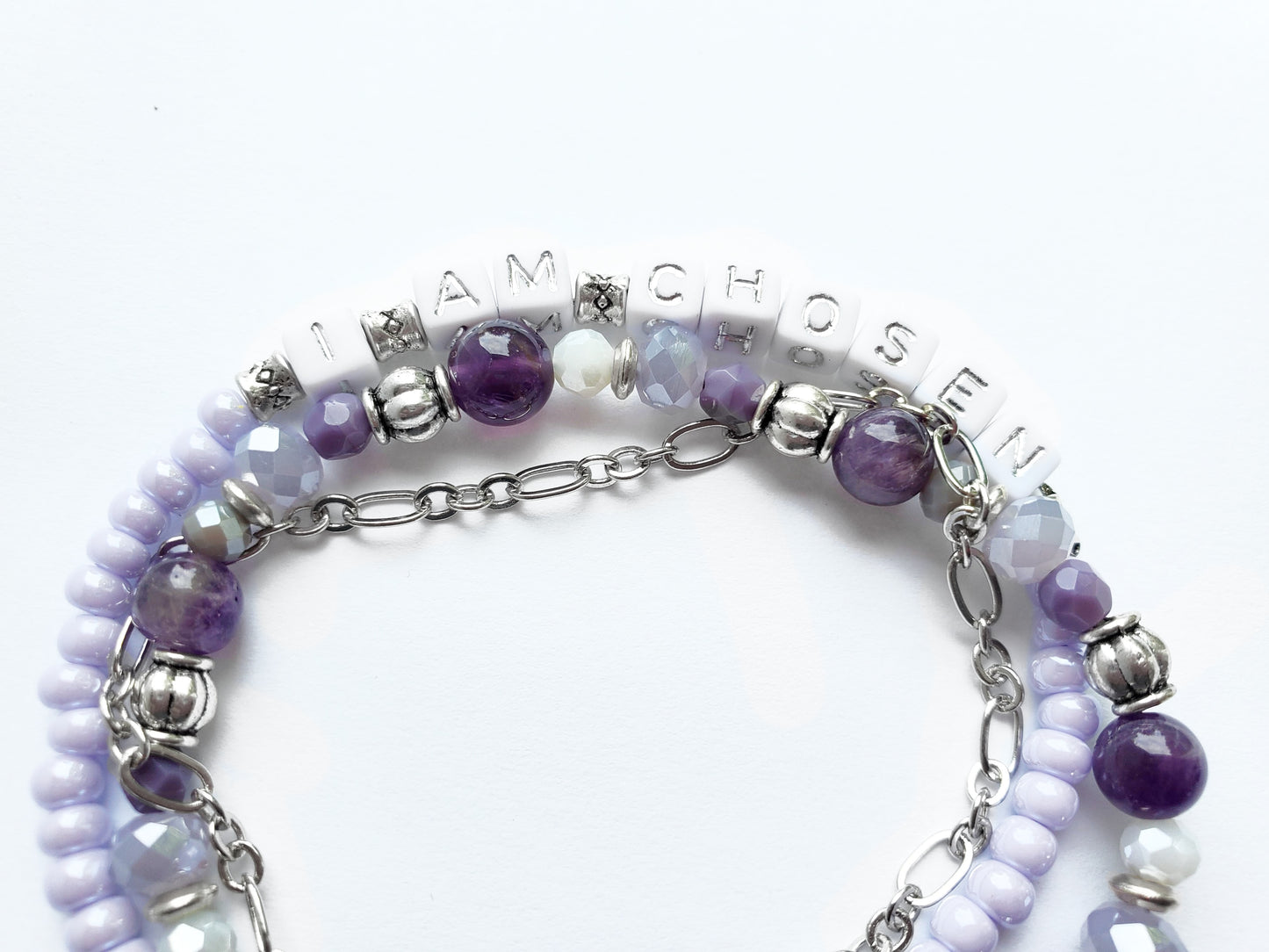 Purple and Silver 3-Strand Who I Am Bracelet for women