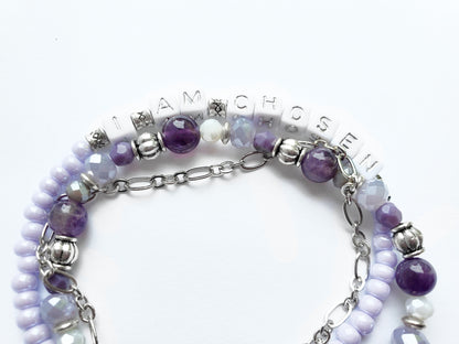 Purple and Silver 3-Strand Who I Am Bracelet for women