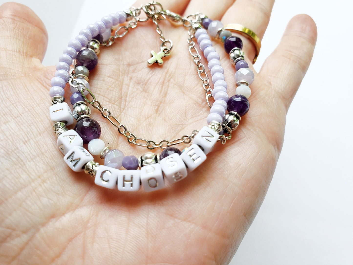 Purple and Silver 3-Strand Who I Am Bracelet for women