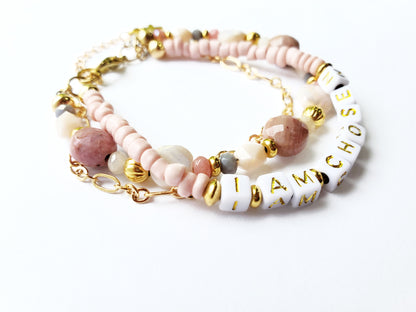 Pink and Gold 3-Strand Feminine Identity in Christ Bracelet for women