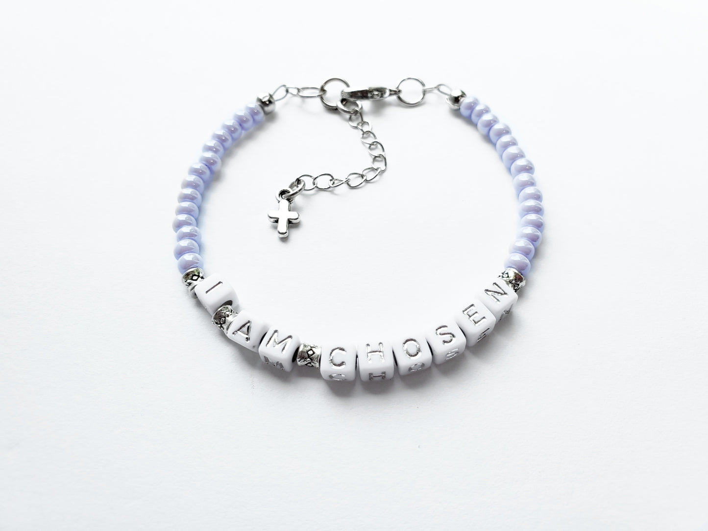 Lilac and Silver Single Strand Identity Word Stackable Bracelet for women